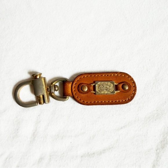 Burberry Accessories - Burberrys Vintage Leather Keychain Logo Brass RARE